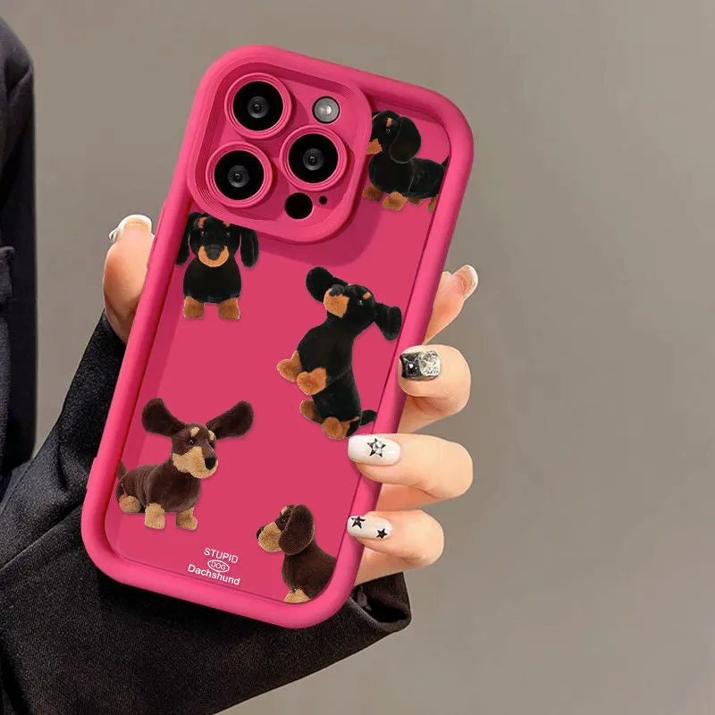 Cream TPU sausage dog phone case shockproof for iPhone 13