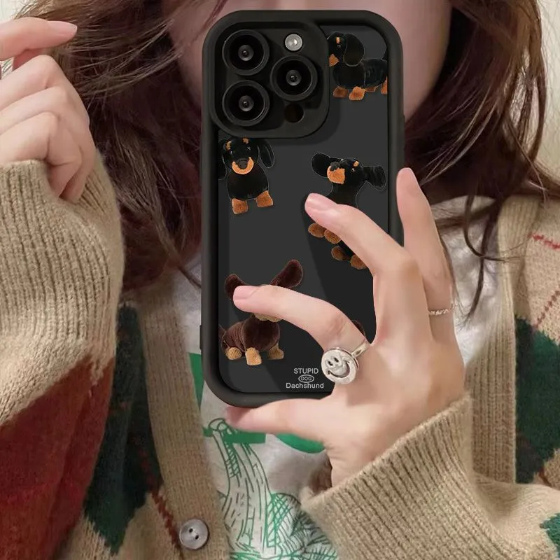 Cream TPU sausage dog phone case shockproof for iPhone 13