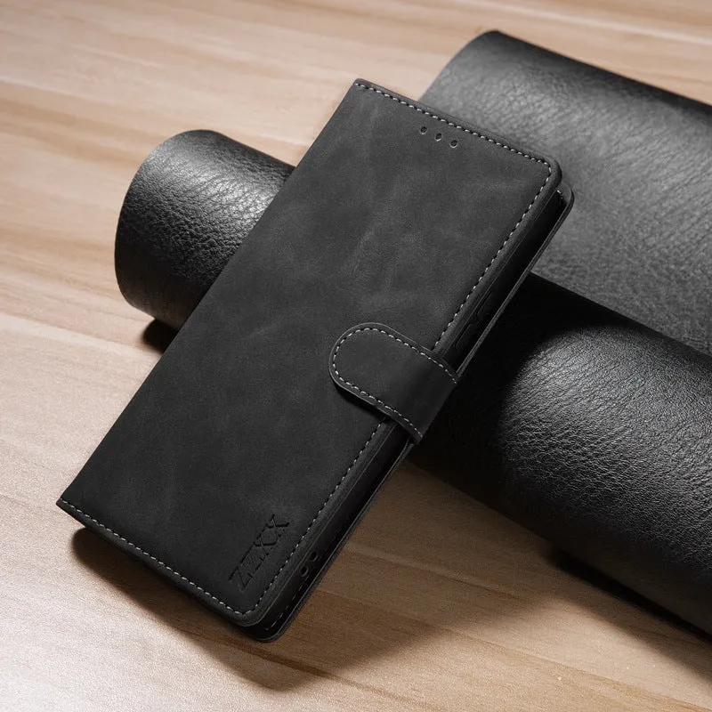 Samsung wallet card flip leather phone case in black with magnetic flap and kickstand bracket