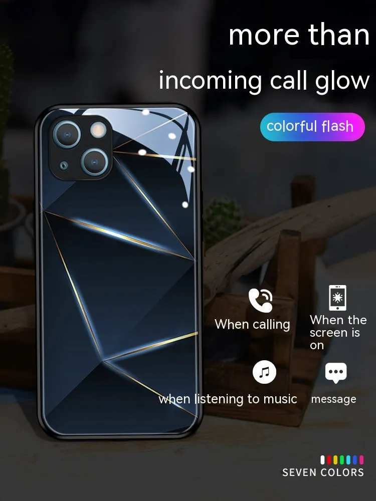 Geometric prism luminous tempered glass phone case for iPhone 15 14 13 12 11 in black colour