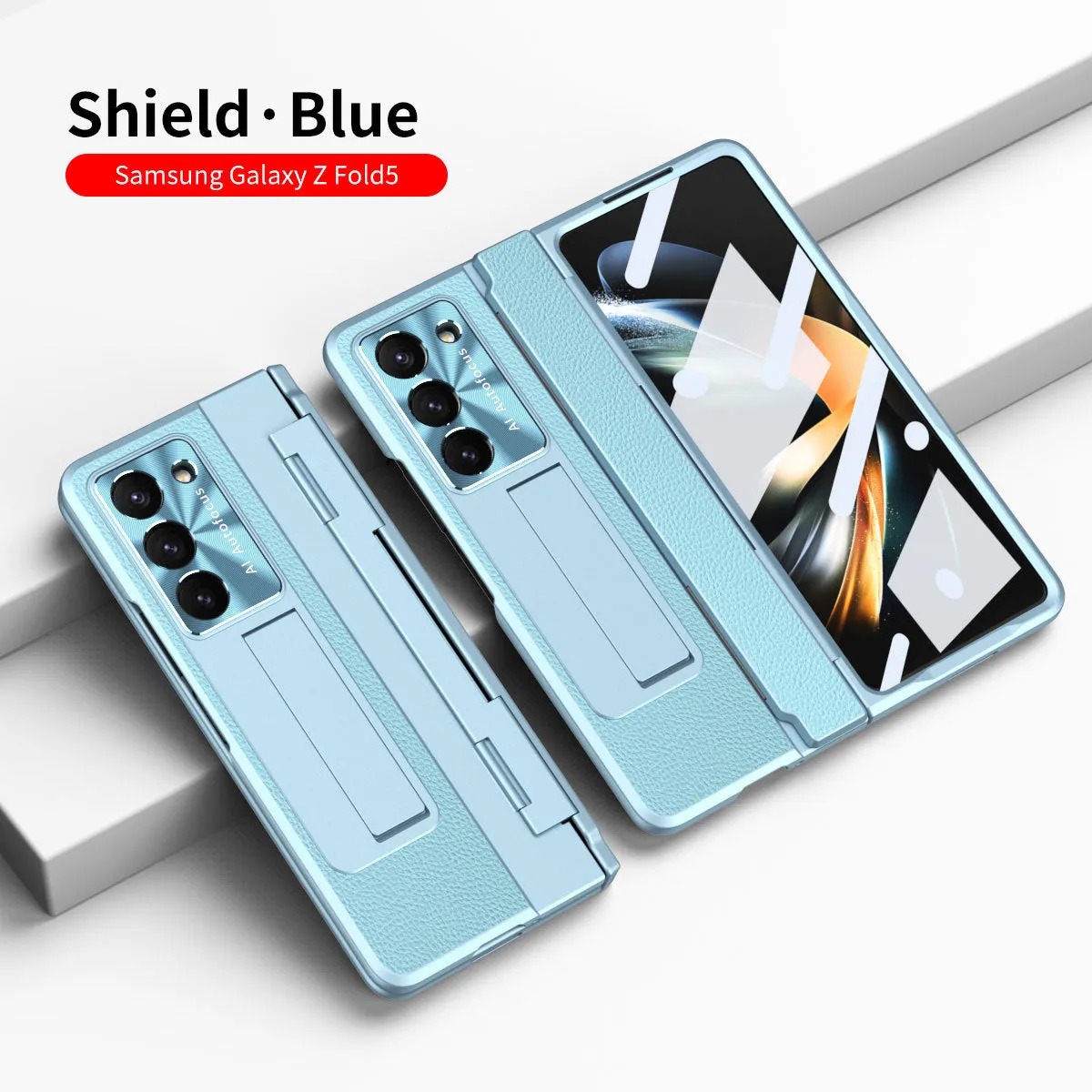 Samsung Fold flat hinge plain leather phone case with electroplating finish for FOLD3 FOLD4 FOLD5