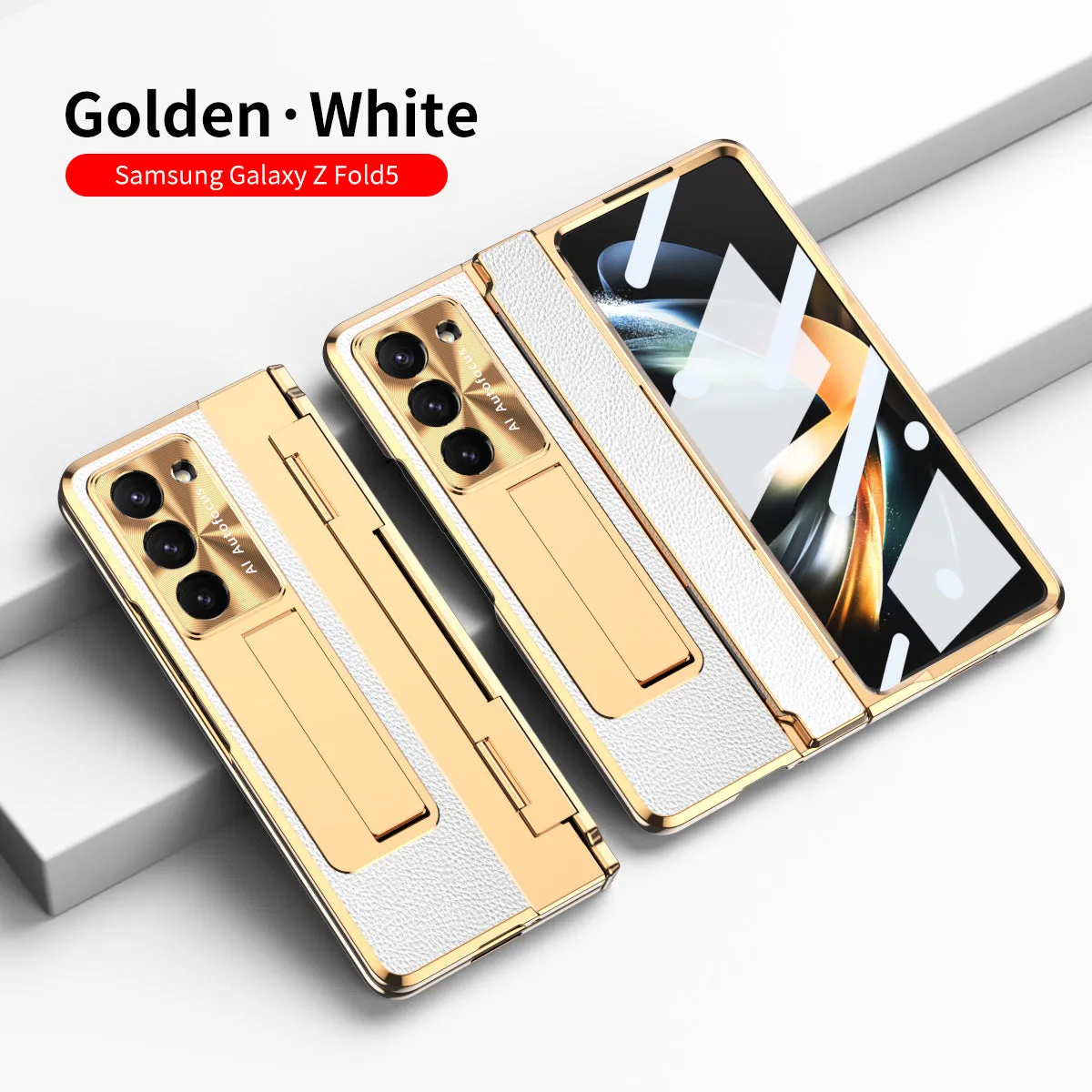 Samsung Fold flat hinge plain leather phone case with electroplating finish for FOLD3 FOLD4 FOLD5