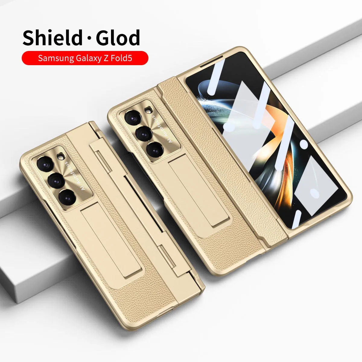 Samsung Fold flat hinge plain leather phone case with electroplating finish for FOLD3 FOLD4 FOLD5