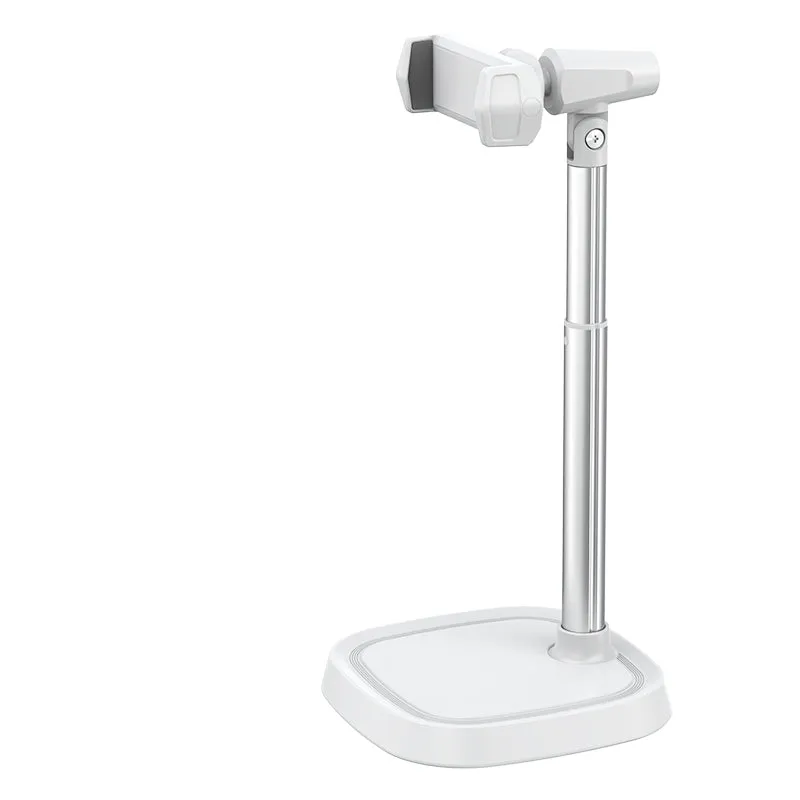 Retractable aluminium alloy phone bracket on desk with arm extended to 38cm, black colour option