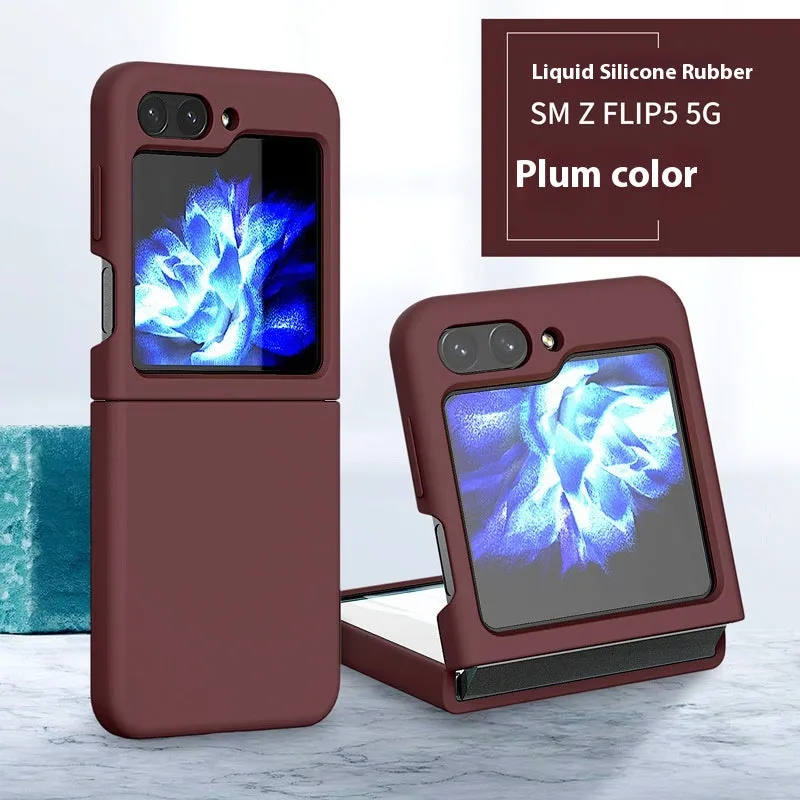 Samsung Z Flip 5 liquid silicone phone case in black with all-inclusive foldable screen protection