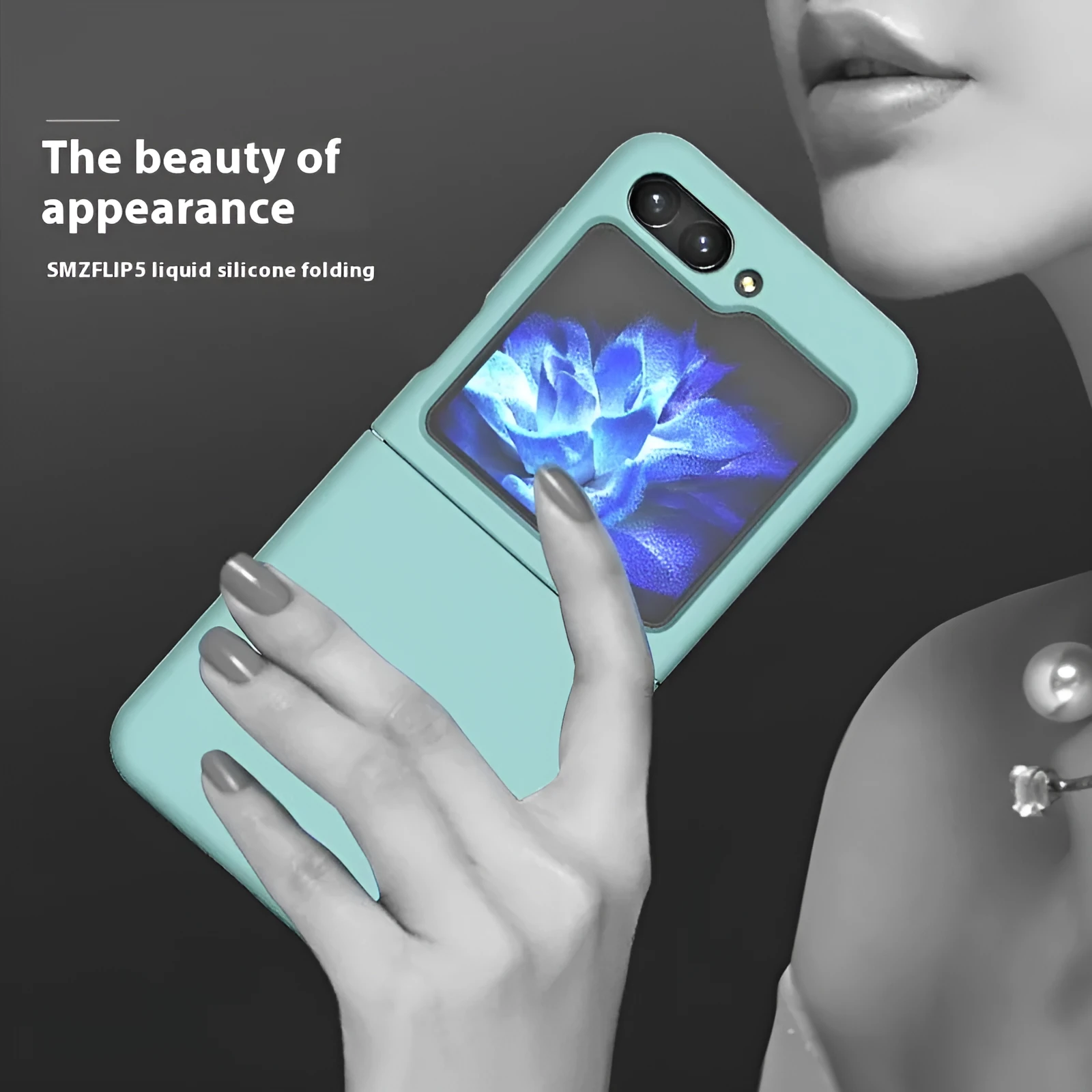 Samsung Z Flip 5 liquid silicone phone case in black with all-inclusive foldable screen protection