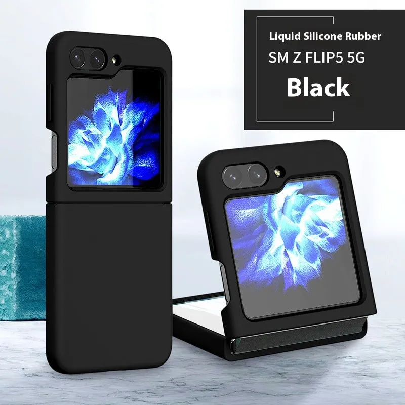 Samsung Z Flip 5 liquid silicone phone case in black with all-inclusive foldable screen protection
