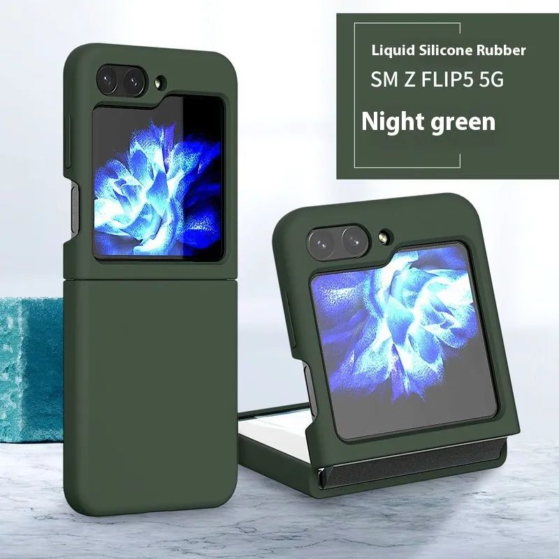Samsung Z Flip 5 liquid silicone phone case in black with all-inclusive foldable screen protection