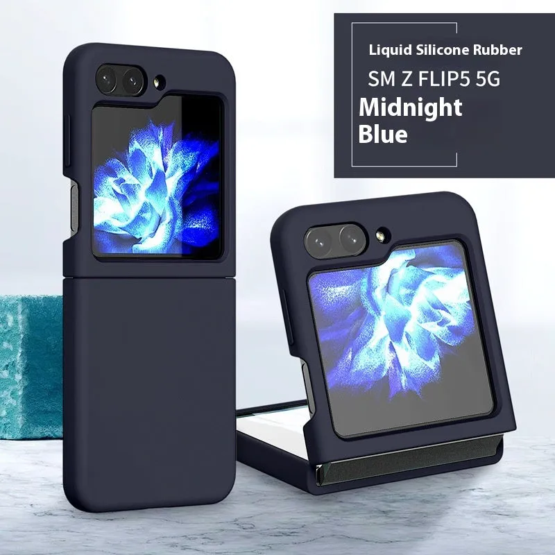 Samsung Z Flip 5 liquid silicone phone case in black with all-inclusive foldable screen protection
