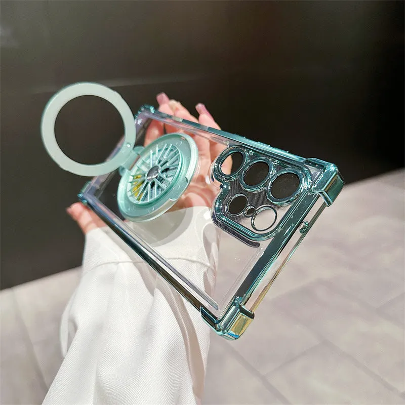 Samsung S23 phone case electroplated cool black with rotating gyro bracket and magnetic suction back