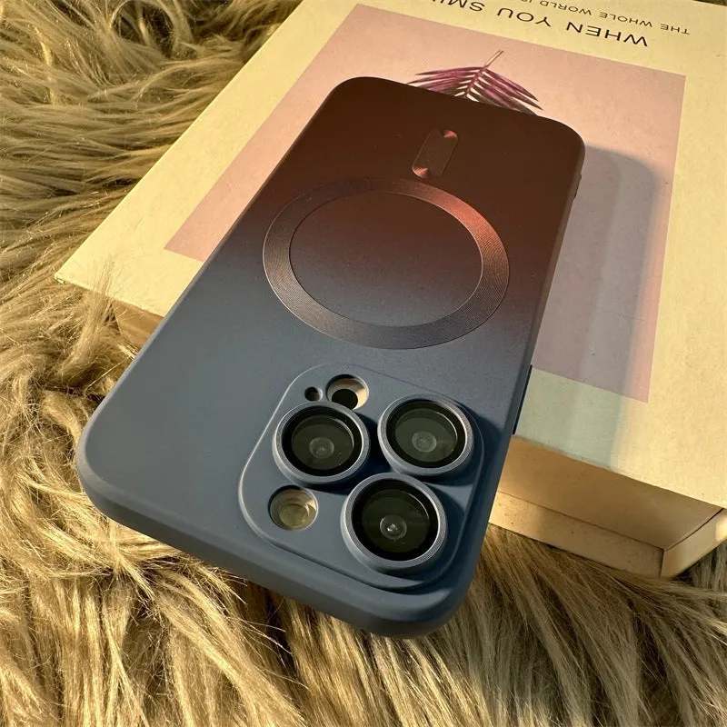 Liquid silicone two-tone gradient magnetic phone case for iPhone 15 series in blue green colour