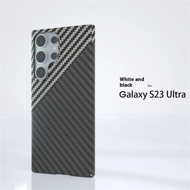 Water sticker carbon fiber PC hard shell phone case for Samsung S23, frosted finish, black colour