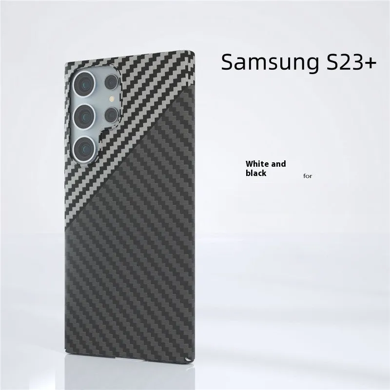 Water sticker carbon fiber PC hard shell phone case for Samsung S23, frosted finish, black colour