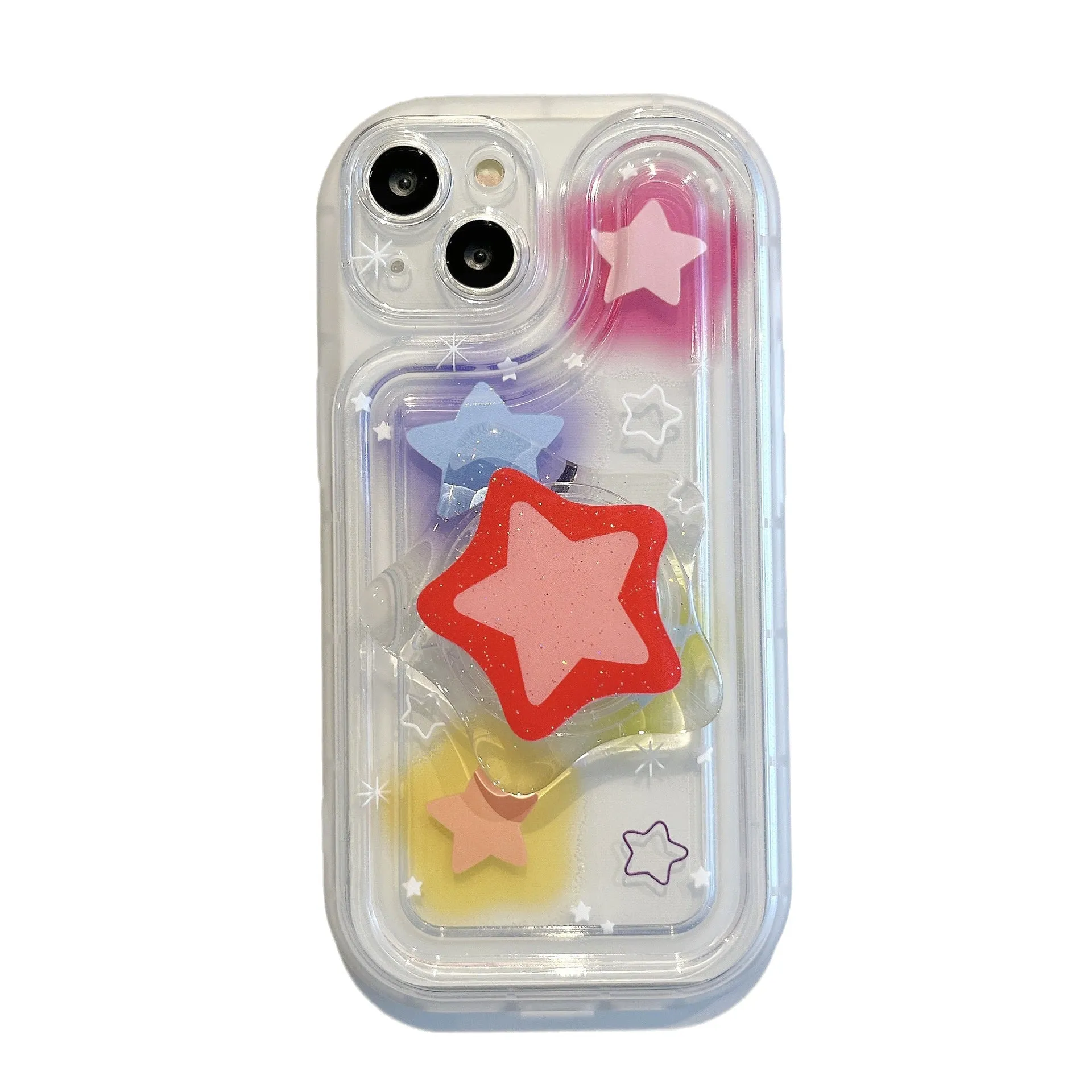 Blooming color TPU phone case with built-in bracket on an iPhone, showing airbag edge design