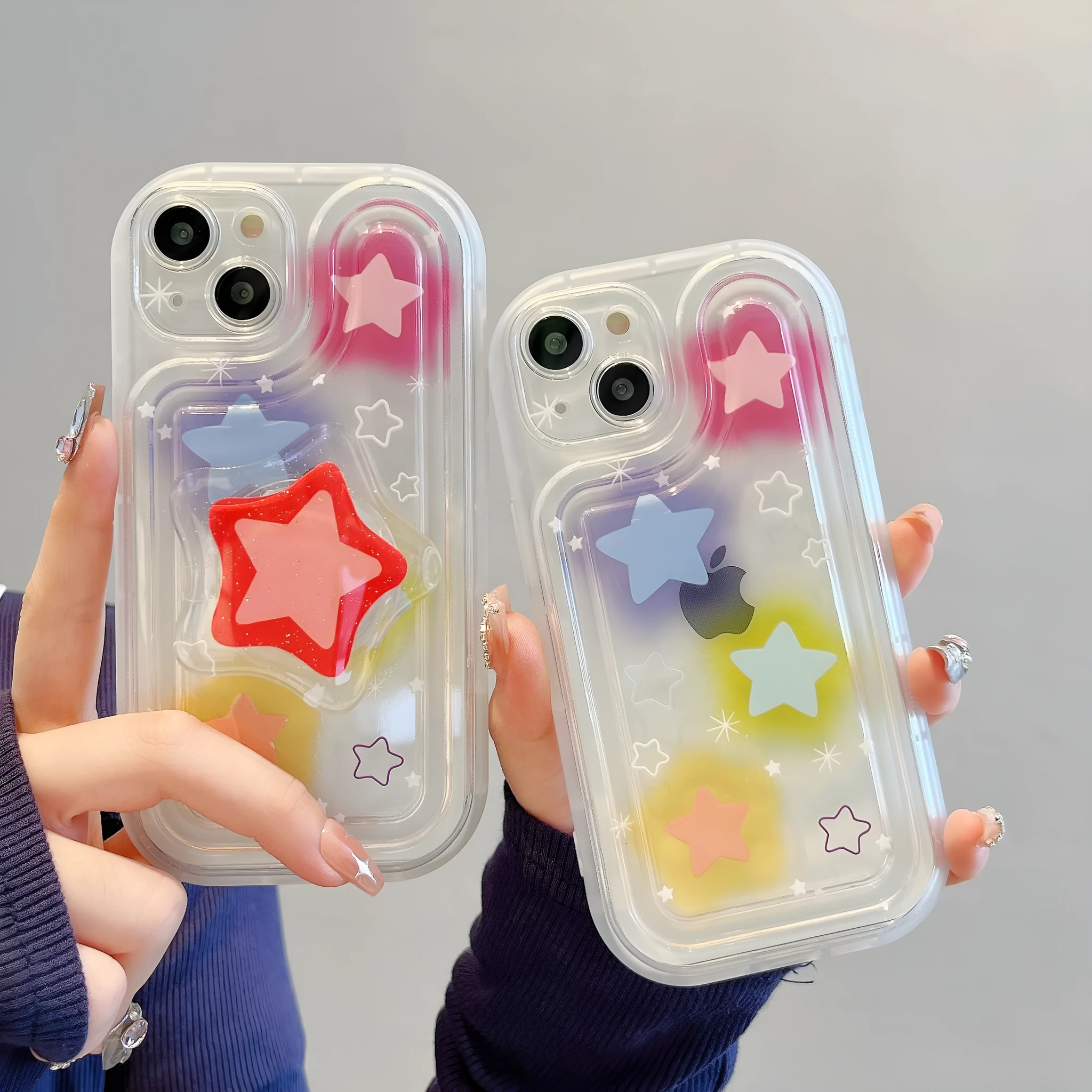 Blooming color TPU phone case with built-in bracket on an iPhone, showing airbag edge design