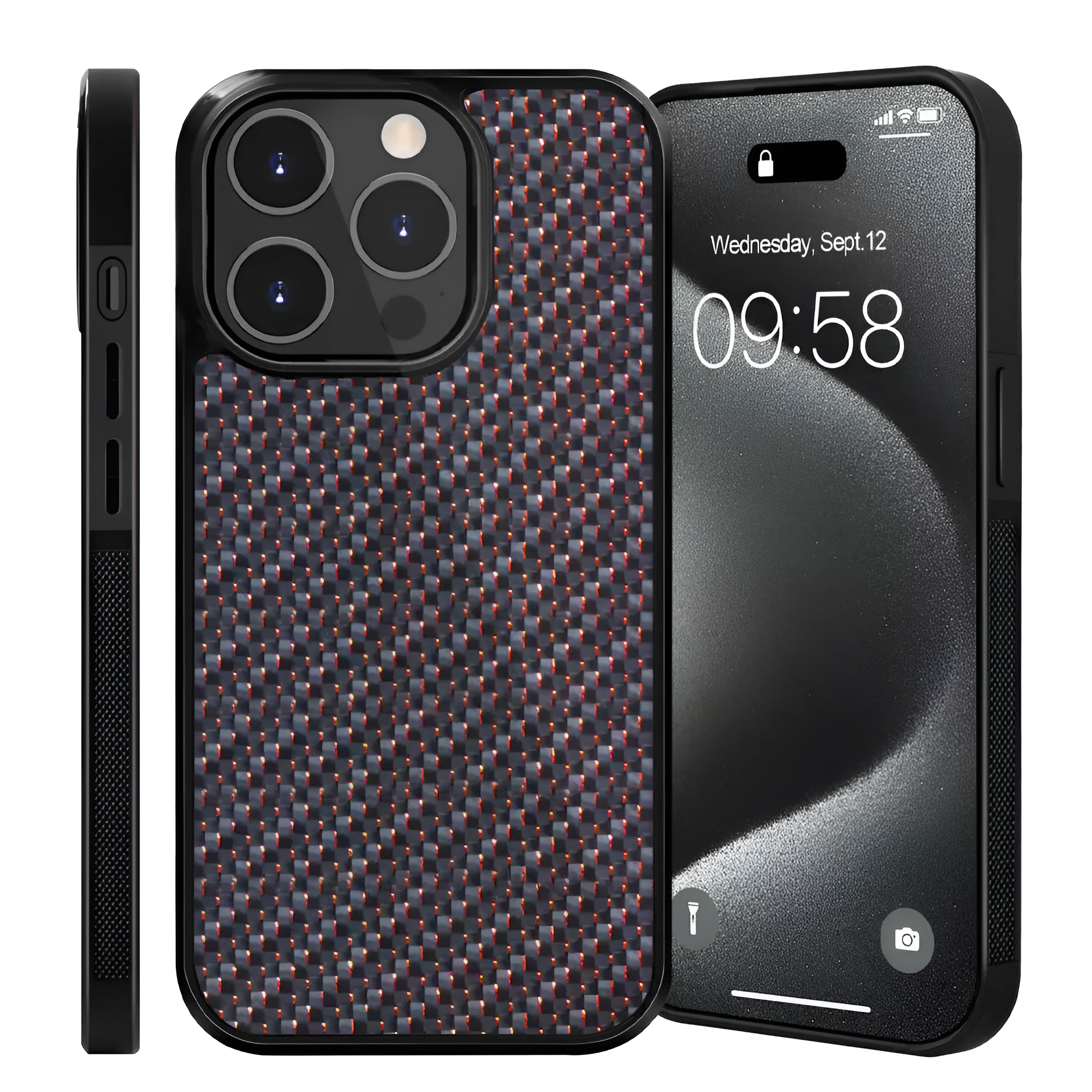 Carbon fibre 3K twill TPU phone case with magnetic suction for iPhone 15 14 13 12 11 in blue