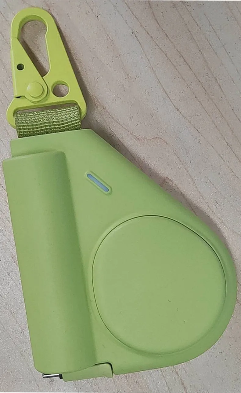 Green power bank with flexible wire and Type-C interface showing 5000 MA capacity