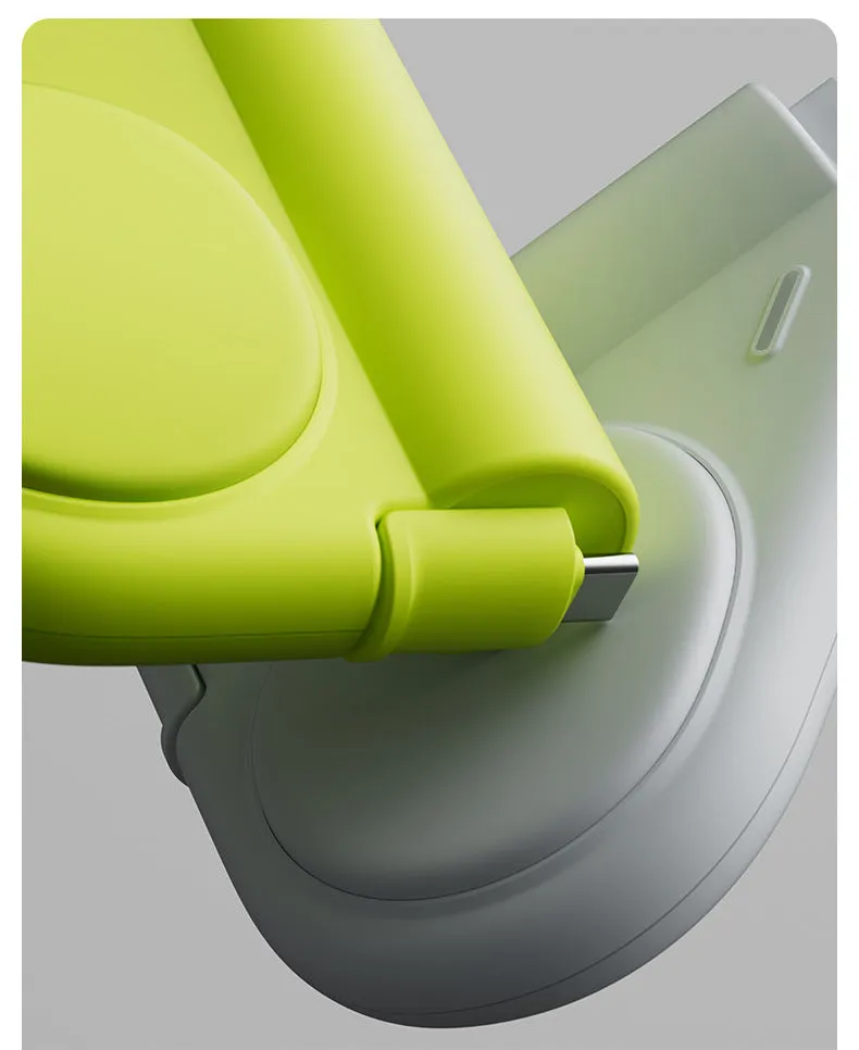 Green power bank with flexible wire and Type-C interface showing 5000 MA capacity