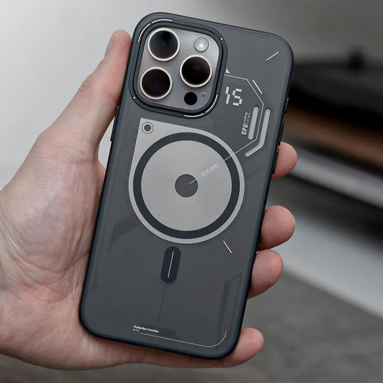 Grey magnetic TPU phone case with cooling window for iPhone 15 Pro and 15 Pro Max