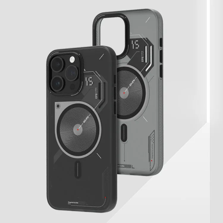 Grey magnetic TPU phone case with cooling window for iPhone 15 Pro and 15 Pro Max