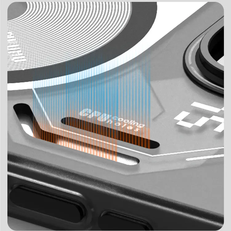 Grey magnetic TPU phone case with cooling window for iPhone 15 Pro and 15 Pro Max