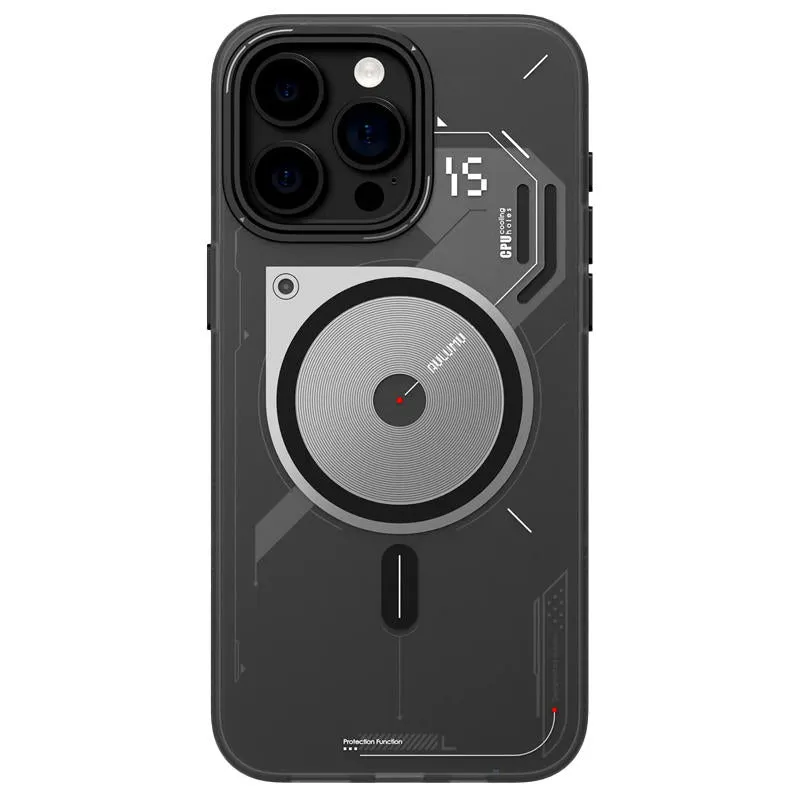Grey magnetic TPU phone case with cooling window for iPhone 15 Pro and 15 Pro Max