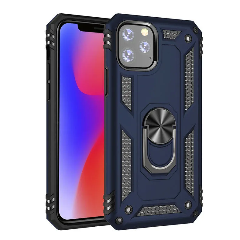 Shockproof bracket ring phone case in black for iPhone 14 Pro with built-in kickstand and magnetic ring