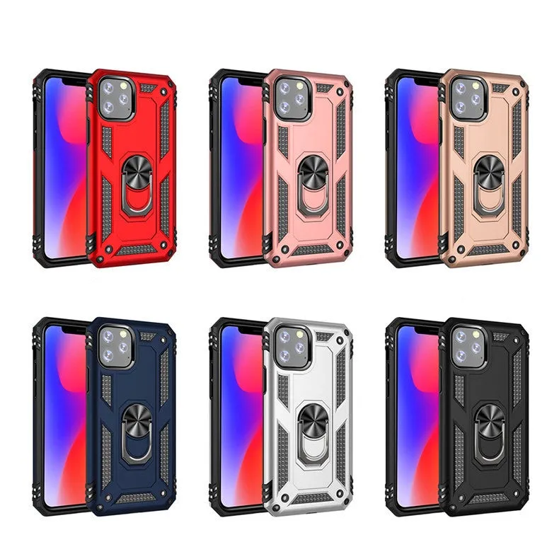 Shockproof bracket ring phone case in black for iPhone 14 Pro with built-in kickstand and magnetic ring