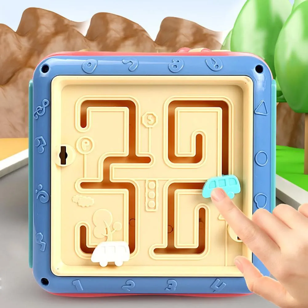 Montessori hexahedron educational toy with six different learning activities on each side