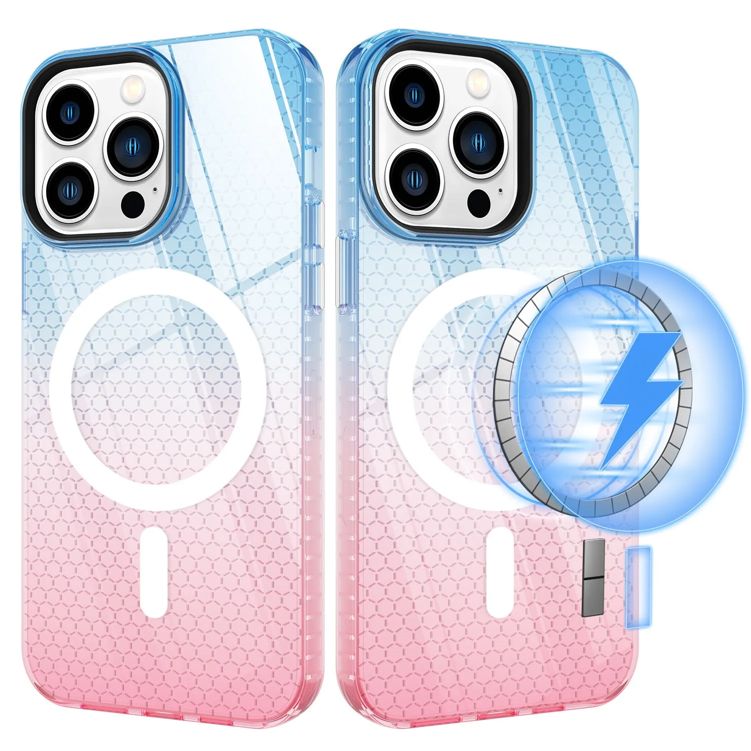 Magnetic phone case honeycomb pattern drop-resistant TPU for iPhone 13 14 15 series transparent