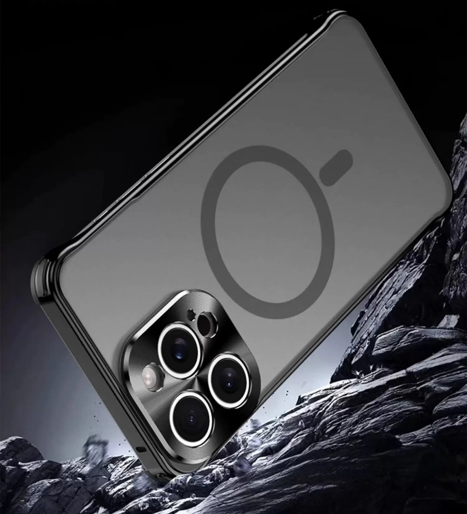Black matte magnetic suction ultra-thin phone case for iPhone with metal frame and PC backboard