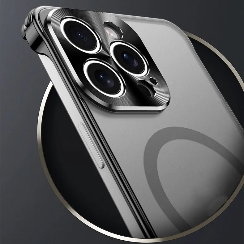 Black matte magnetic suction ultra-thin phone case for iPhone with metal frame and PC backboard