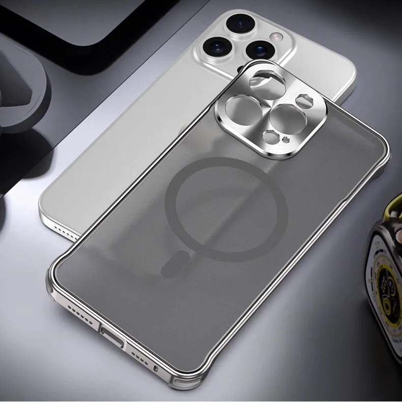 Black matte magnetic suction ultra-thin phone case for iPhone with metal frame and PC backboard