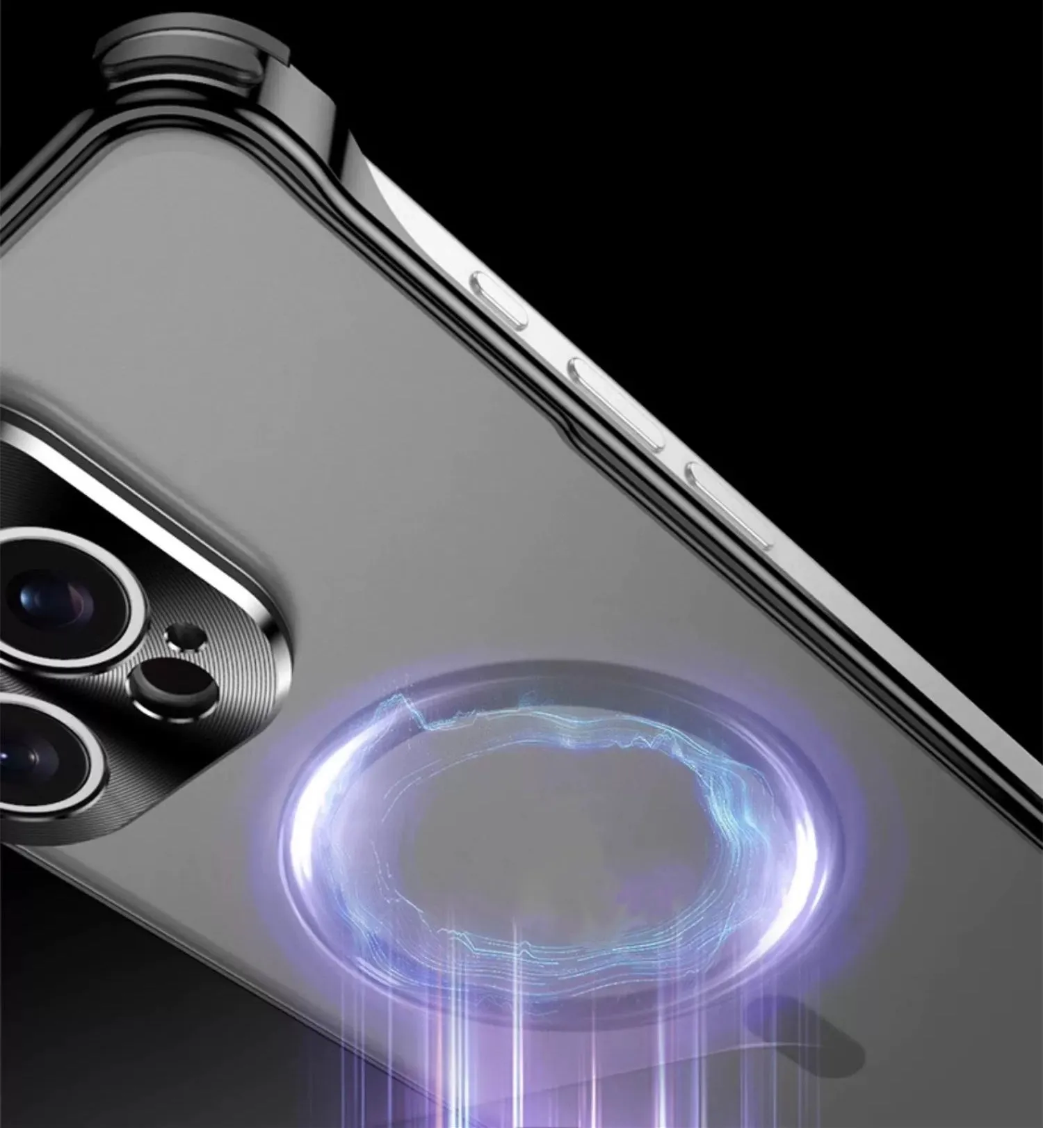 Black matte magnetic suction ultra-thin phone case for iPhone with metal frame and PC backboard