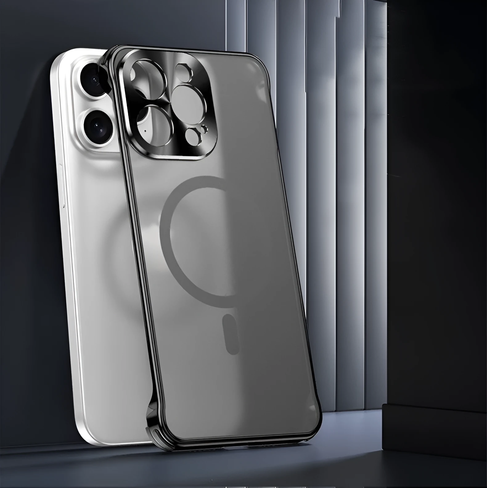 Black matte magnetic suction ultra-thin phone case for iPhone with metal frame and PC backboard