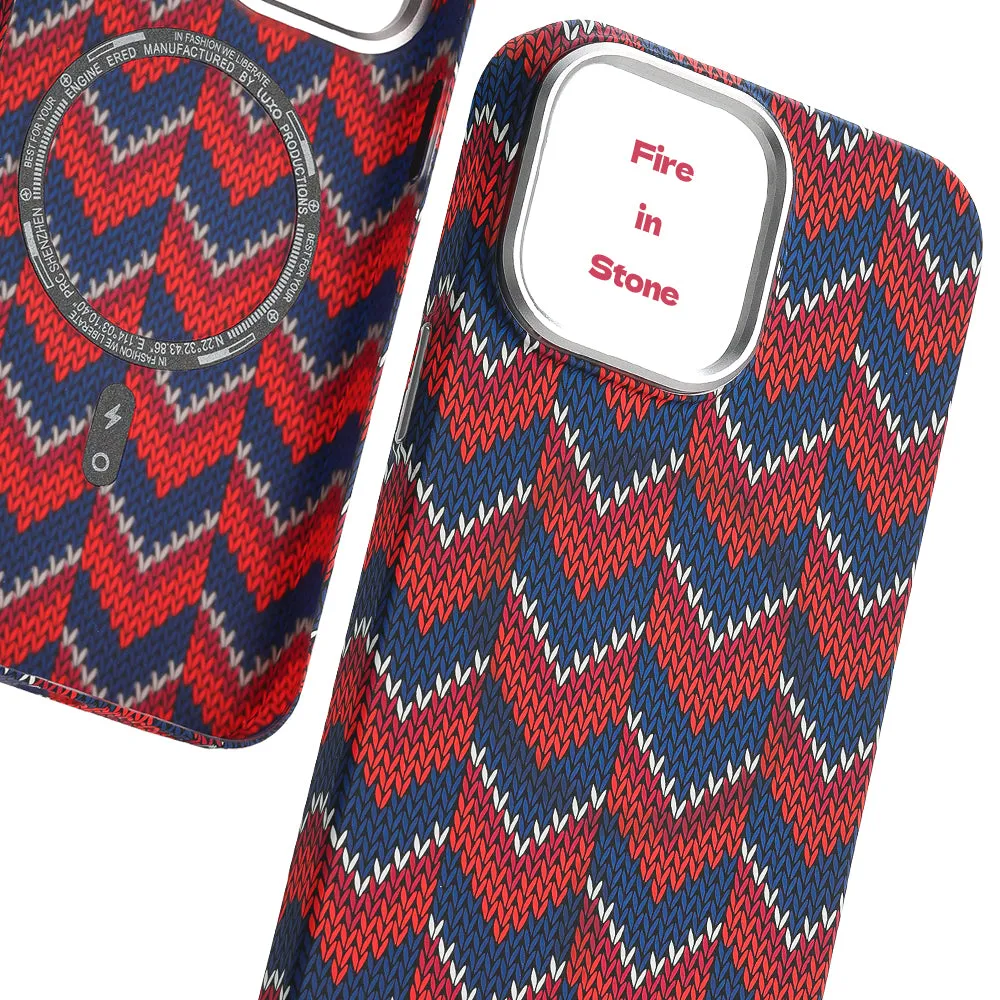 Kevlar pattern magnetic suction phone case for iPhone in Santorini Blue showing skin-like texture and protective shell design