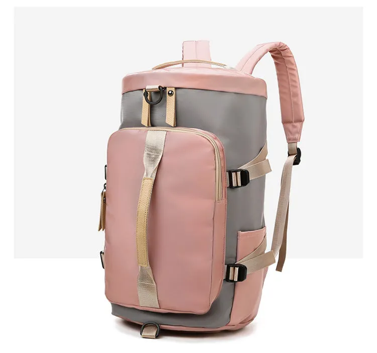 Black waterproof 3-in-1 gym backpack with shoe compartment and combination lock shown as a backpack and shoulder bag.