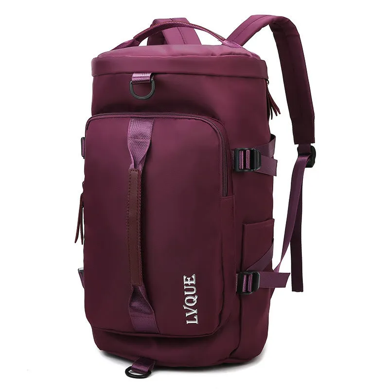 Black waterproof 3-in-1 gym backpack with shoe compartment and combination lock shown as a backpack and shoulder bag.