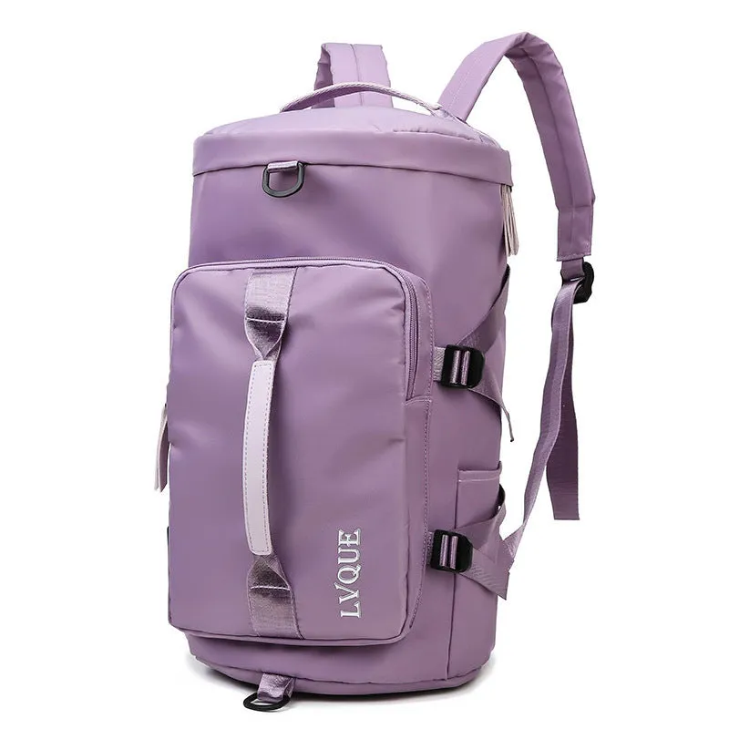 Black waterproof 3-in-1 gym backpack with shoe compartment and combination lock shown as a backpack and shoulder bag.