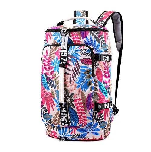 Black waterproof 3-in-1 gym backpack with shoe compartment and combination lock shown as a backpack and shoulder bag.