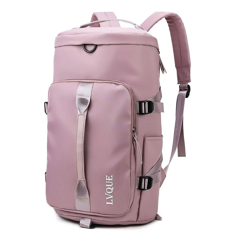 Black waterproof 3-in-1 gym backpack with shoe compartment and combination lock shown as a backpack and shoulder bag.