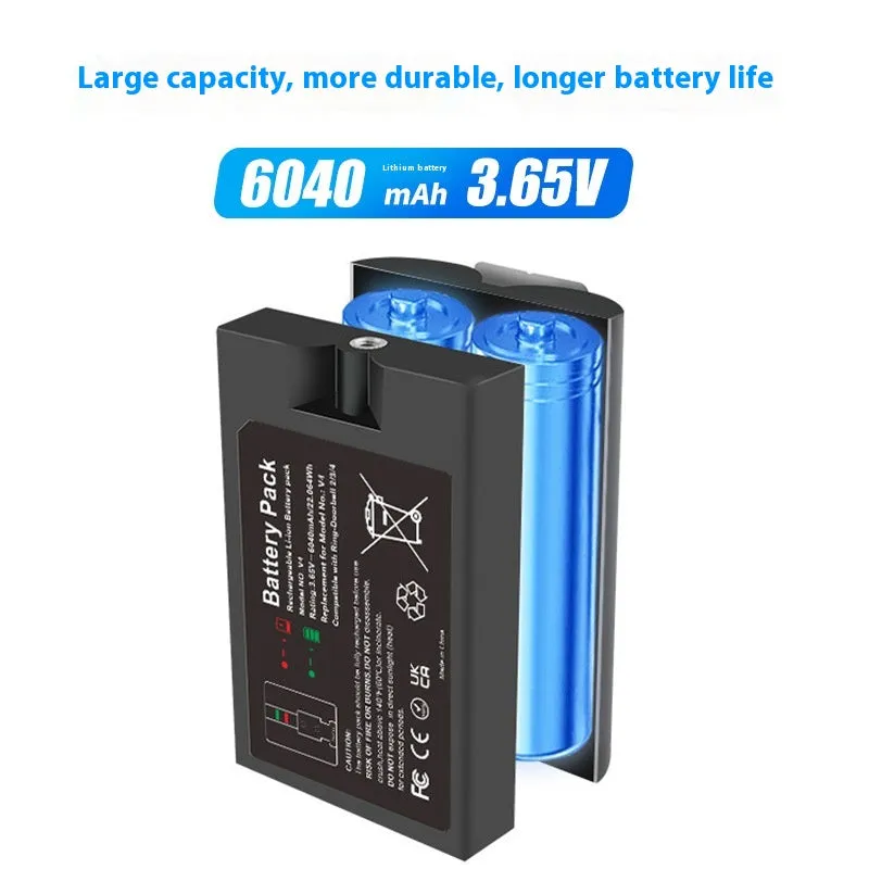 Black rechargeable lithium V4 doorbell battery 6040mAh 3.65V 75x45x50mm for SM002 video doorbell