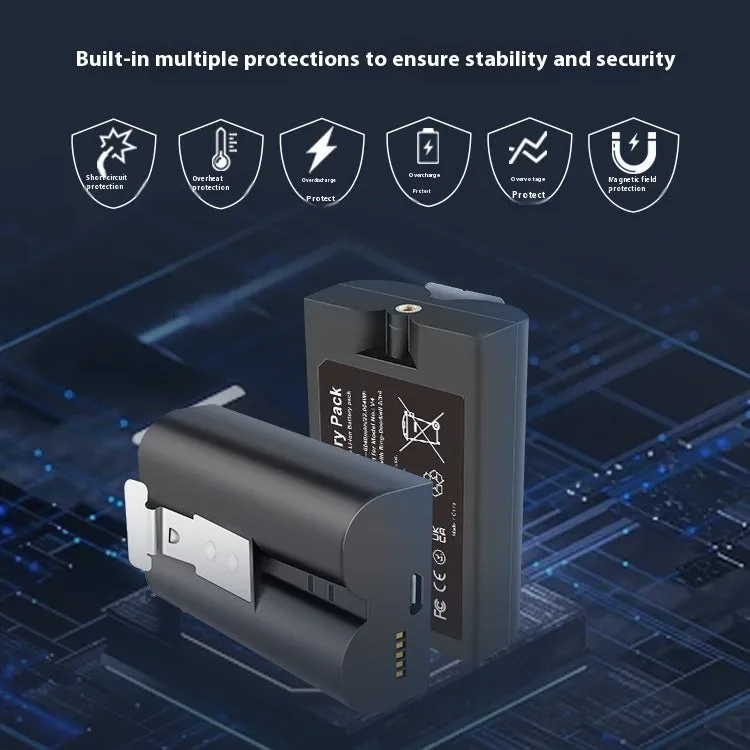 Black rechargeable lithium V4 doorbell battery 6040mAh 3.65V 75x45x50mm for SM002 video doorbell