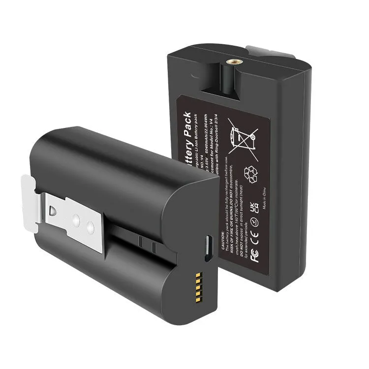 Black rechargeable lithium V4 doorbell battery 6040mAh 3.65V 75x45x50mm for SM002 video doorbell