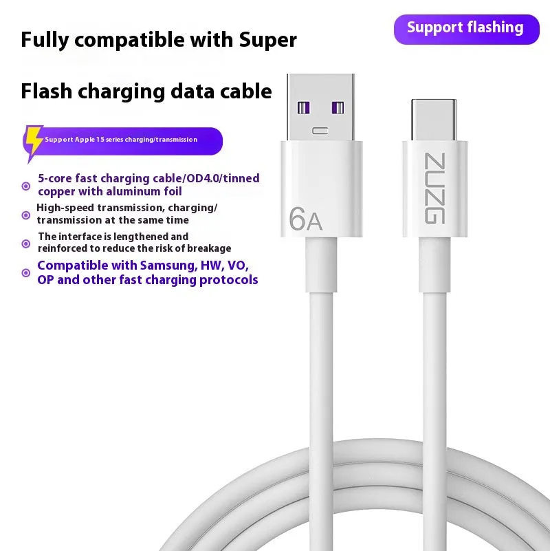 White braided Type-C fast charge data cable 1m for Apple 15 and USB devices