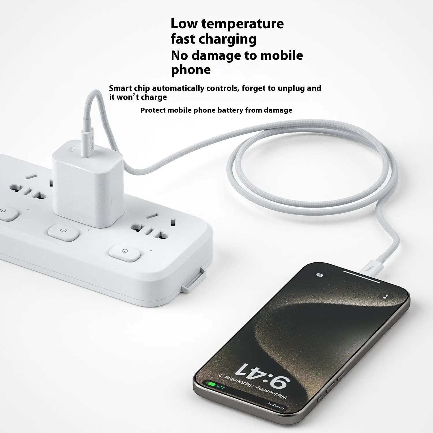 White braided Type-C fast charge data cable 1m for Apple 15 and USB devices