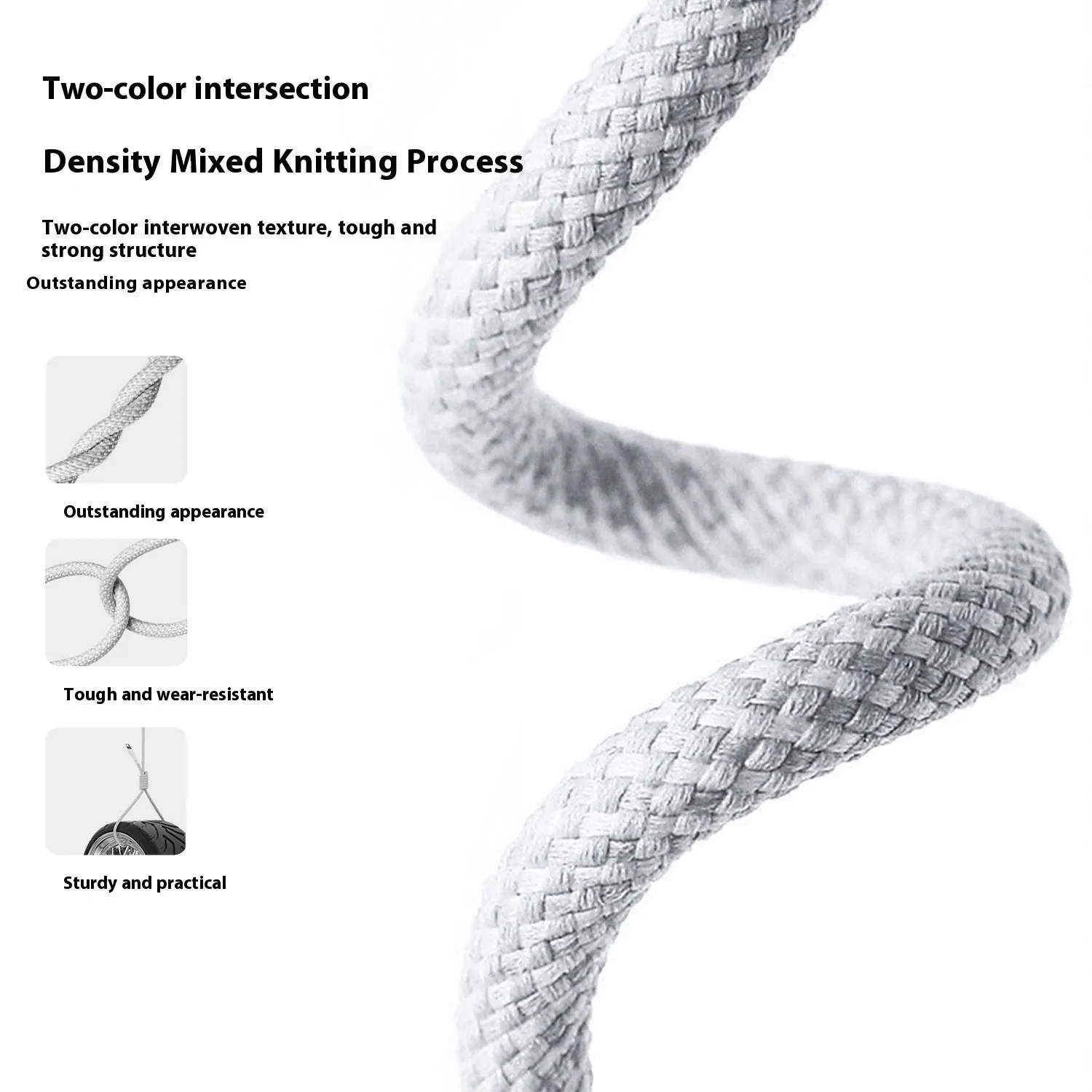 White braided Type-C fast charge data cable 1m for Apple 15 and USB devices