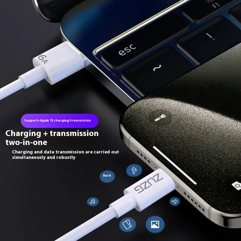 White braided Type-C fast charge data cable 1m for Apple 15 and USB devices