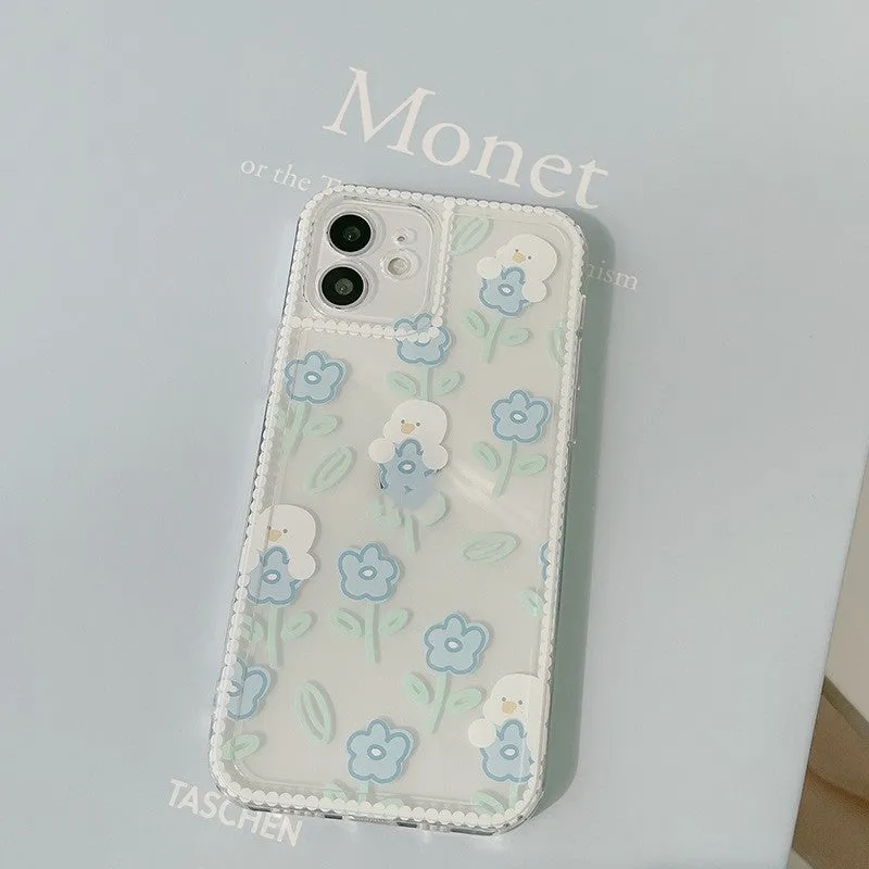 Transparent TPU phone case with original cartoon animal and flower painted pattern for Apple iPhone