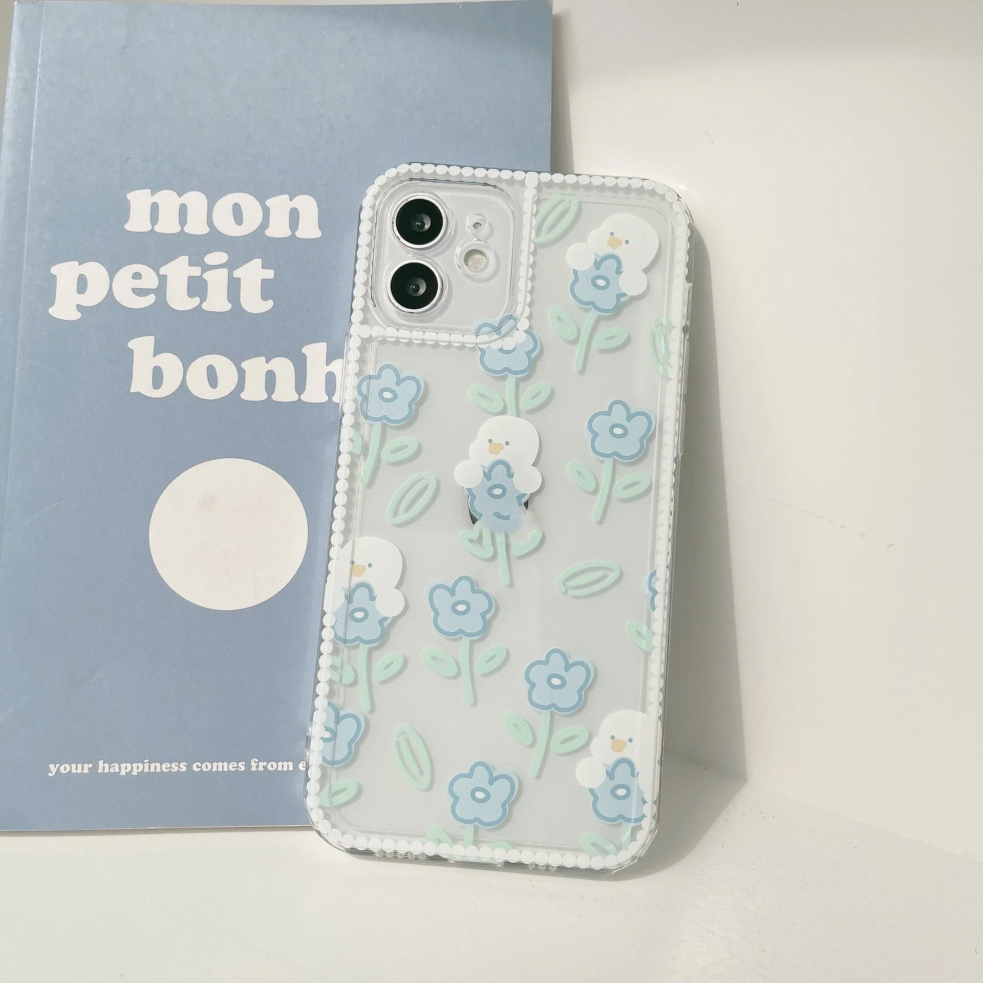 Transparent TPU phone case with original cartoon animal and flower painted pattern for Apple iPhone
